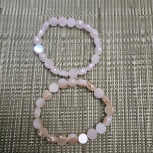 Chic Pink and Cream Quartz Beaded Bracelet Set
